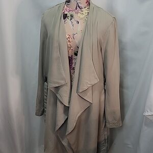CAROLINA BELLE Waterfall Front Open Side Slit Trench 100% TENCEL Coat Lightweigh